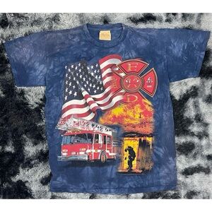 Vintage 2001 The Mountain Fire Department USA Flag T Shirt Adult Large Tie Dye